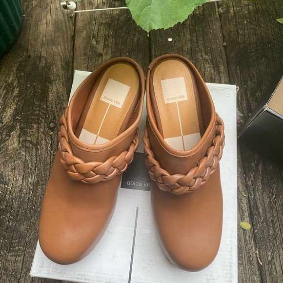 DOLCE VITA Hila Saddle Leather Platform Wooden Heels Sz 9 - Picture 11 of 13